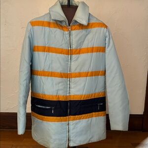 Vintage White Stag Light Blue and Orange Puffer Jacket